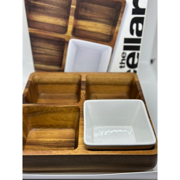 NIB The Cellar Divided Server – Wood Tray with White Removable Ceramic Bowl - Picture 2 of 9